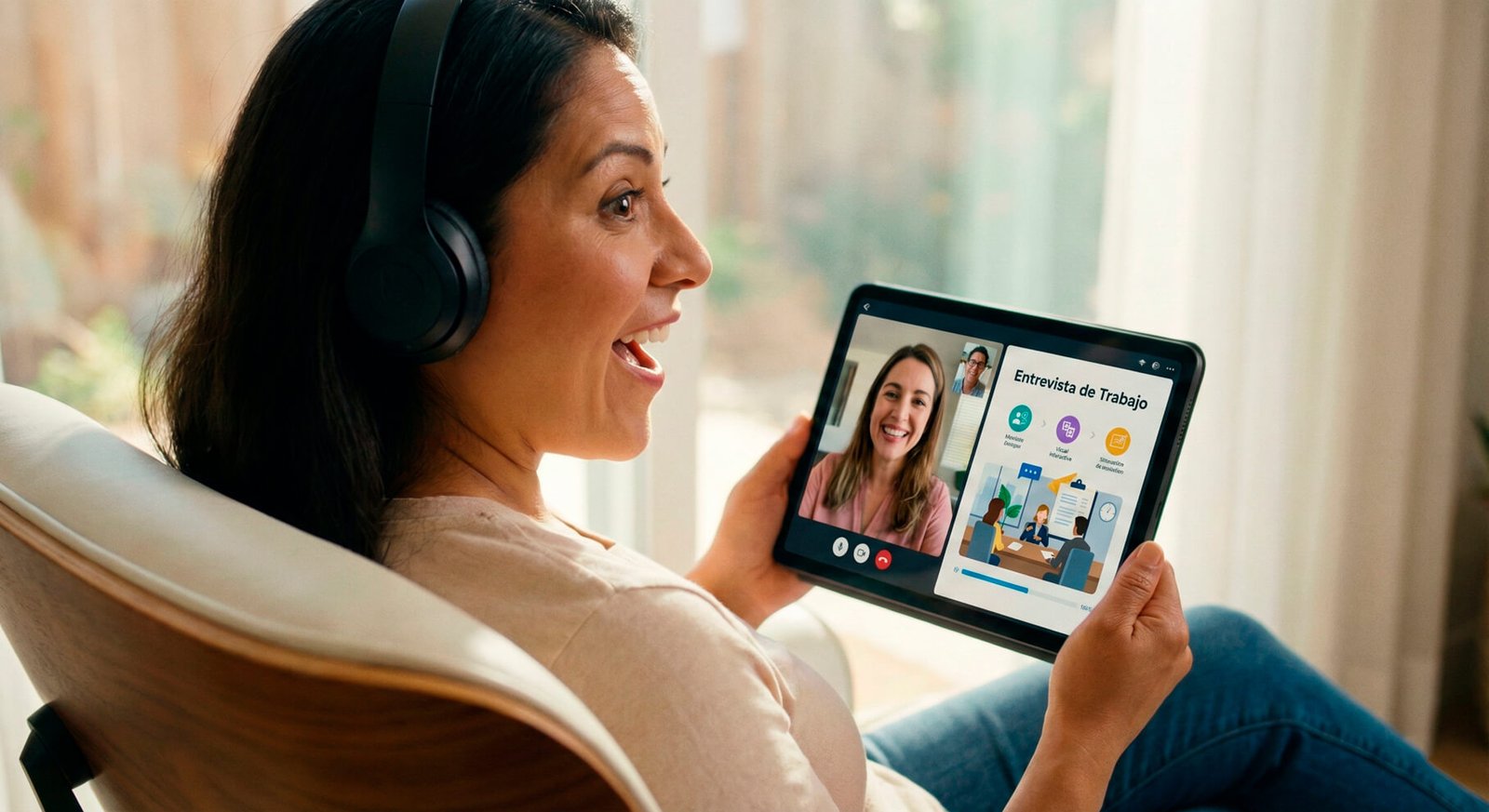 Estudiante latino experimentando el Método ENA durante la prueba gratis, interactuando con profesor nativo y plataforma digital